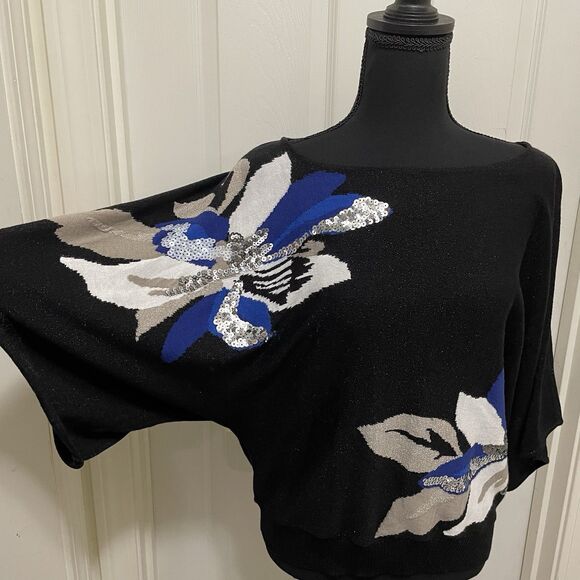 INC International Concepts Dolman Sleeve Sweater Black Sequin Women's Medium - Picture 3 of 10